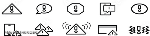It clearly conveys that the image shows various symbols representing alerts, warnings, or notifications.