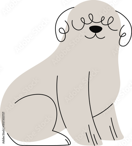 Cute sheepdog sitting pose. Funny dog doodle