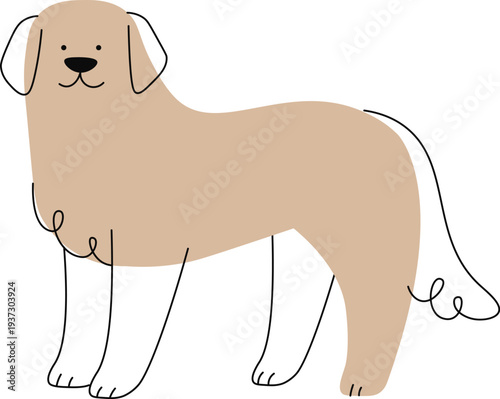 Newfoundland dog doodle. Friendly pet standing drawing