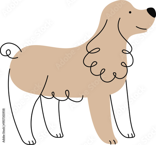 Spaniel doodle drawing. Standing dog side view