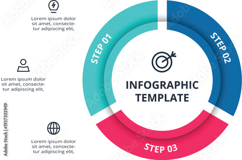 Essential infographic with 3 steps, options, parts or processes. Business data visualization.