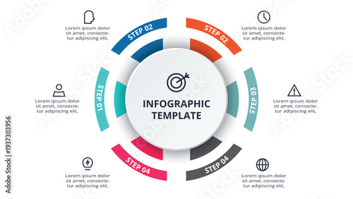 Essential infographic with 6 steps, options, parts or processes. Business data visualization.