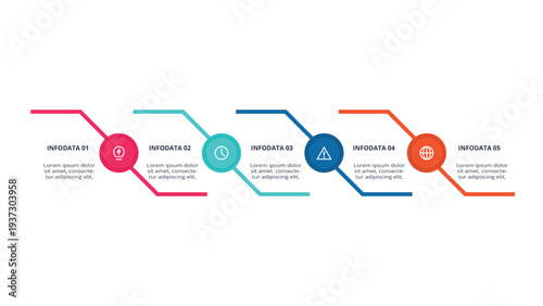 Essential infographic with 5 steps, options, parts or processes. Business data visualization.