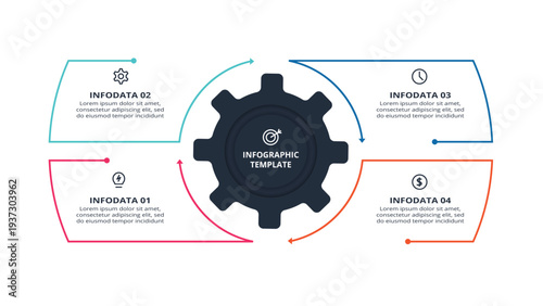 Essential infographic with 4 steps, options, parts or processes. Business data visualization.