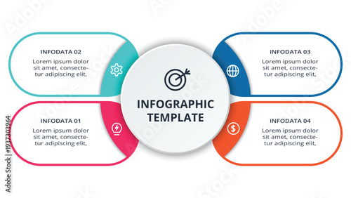 Essential infographic with 4 steps, options, parts or processes. Business data visualization.