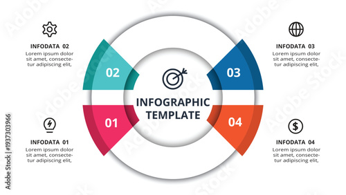 Essential infographic with 4 steps, options, parts or processes. Business data visualization.