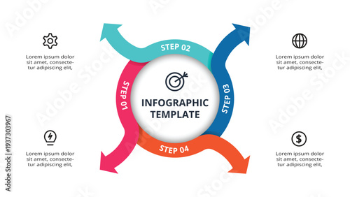 Essential infographic with 4 steps, options, parts or processes. Business data visualization.