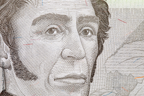 200000  Bolivares, Venezuela with the image of the military leader Simon Bolivar. Former hyperinflation money. Money of Venezuela.