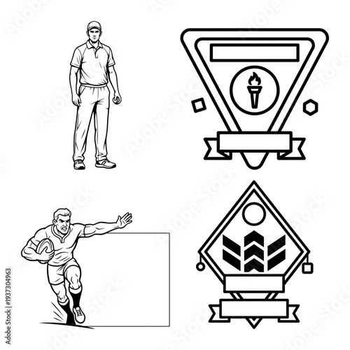 Cricket batsman swing with esports gamer and cricket ball icons bundle