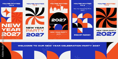 New Year Party 2027 – Vibrant Modern Designs for Invitations, Posters & Event Promotions | Colorful Abstract Graphics for Festive Celebrations and Party Announcements