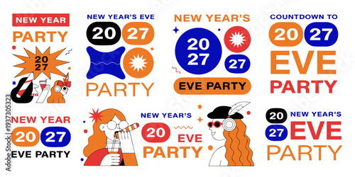 New Year 2027 Party Collage – Bold Festive Designs for NYE Events, Countdowns, Celebrations & Promotional Graphics