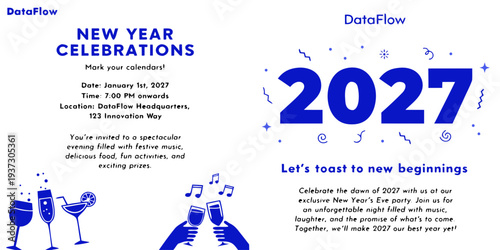DataFlow New Year 2027 Celebration – Corporate Event Invitation with Music, Food, Fun Activities & Festive Night at Headquarters | Join Us for an Unforgettable Evening