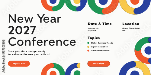New Year 2027 Conference – Modern Business Event Poster for Innovation, Global Trends & Professional Growth