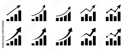 矢印・グラフ・成長・上昇・ビジネスチャートのアイコンイラスト白黒