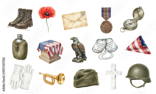 Watercolor Memorial Day military tribute illustration