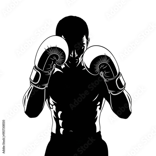 Man Wearing Boxing Gloves Ready isolated on transparent background.