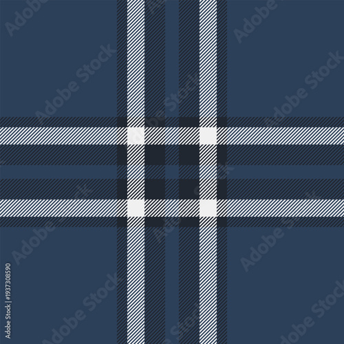 Primary pattern check vector, strip texture tartan seamless. Antique plaid textile background fabric in blue and dark colors.