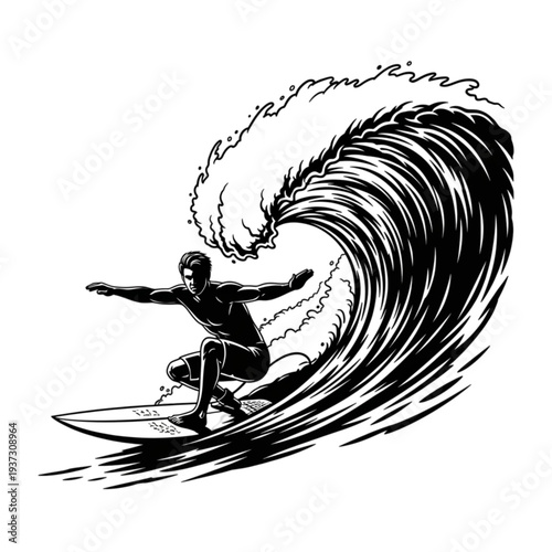 Man surfing on a wave board isolated on transparent background.