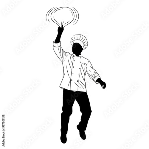 Chef tossing pan with food isolated on transparent background.