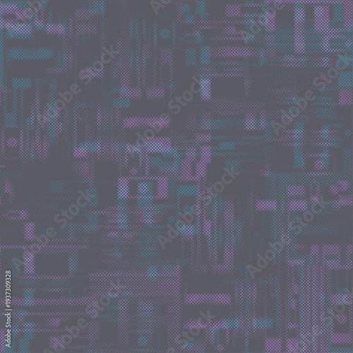 Full Seamless geometric halftone pattern in purple, blue, and gray. Abstract grid print with dotted texture brings a cool background for fabric, wallpaper, posters, and digital decor.