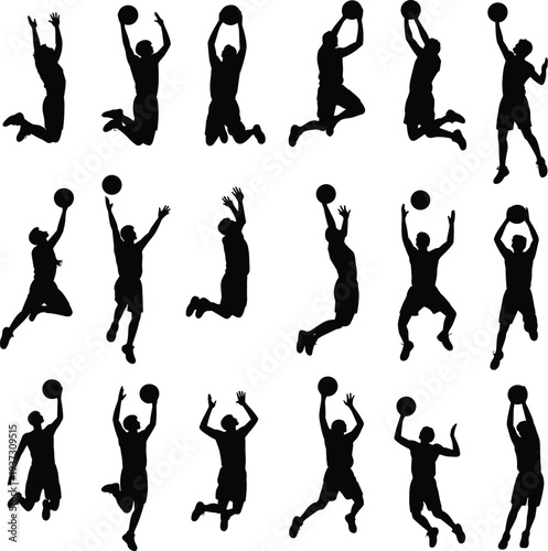 basketball, silhouette, player, sport, athlete, jump, dunk, shoot, ball, action, dynamic, fitness, competition, game, team