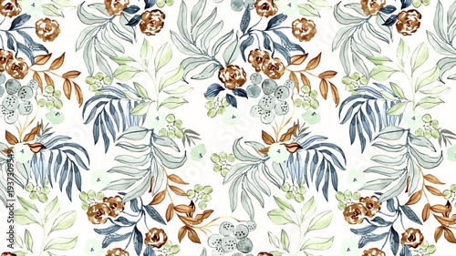 Moving Blue and Rust Flower Pattern, Vertical Video for Instagram Reels, Elegant Digital Backdrop