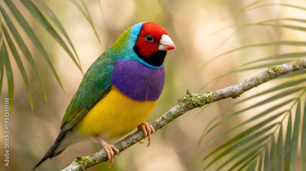 Obraz premium Colorful Gouldian Finch Bird Perched on Branch