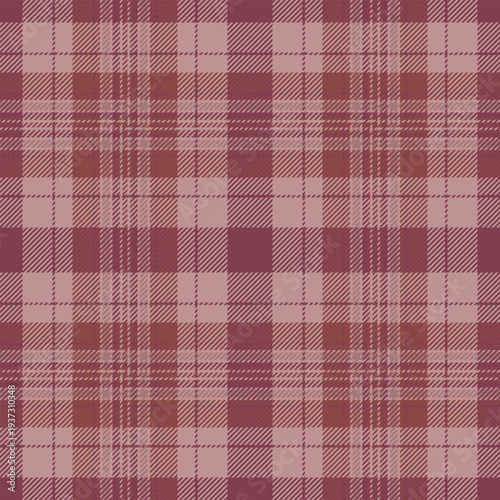 Uk plaid vector textile, tissue tartan texture fabric. Scratched seamless background pattern check in red and rosy brown colors.