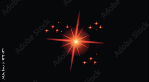 Vibrant light effect with glowing starburst and radiant beams on dark background