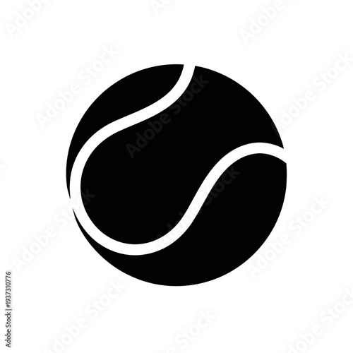 Premium black tennis ball icon, perfect for sports apps, websites, graphic design projects, and athletic branding. High-quality vector silhouette representing classic tennis game, training, competitio