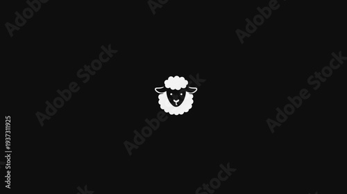 A white illustration of a sheep head against a black background. Simple, minimalist design