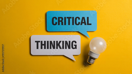 Critical thinking concept with light bulb and speech bubbles