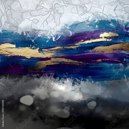 Abstract landscape with swirling clouds and ocean