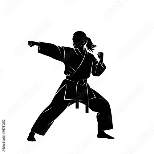 Martial arts athlete in fighting stance isolated on transparent background.