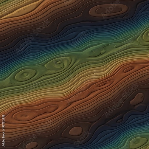 Multicolored wood grain pattern with swirling rings