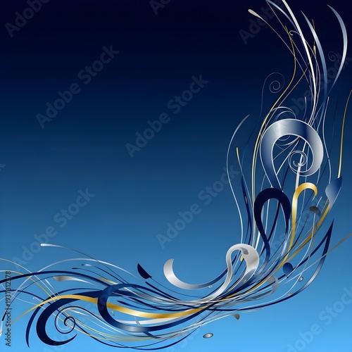 Abstract swirling design with blue and white hues on a gradient background