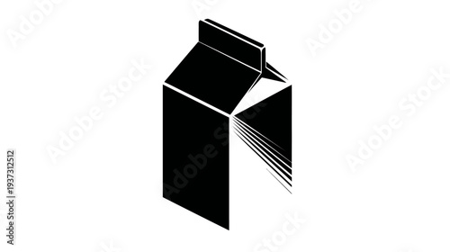 A black and white minimalistic graphic of a milk carton. The carton is shown from a 3/4 perspective