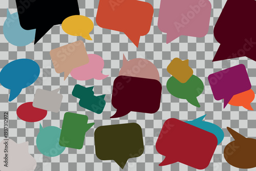 Colorful speech bubbles on checkered background