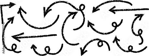 A complex network of curved and straight arrows on a white background