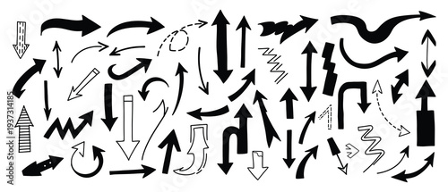 Collection of various black arrows on white background