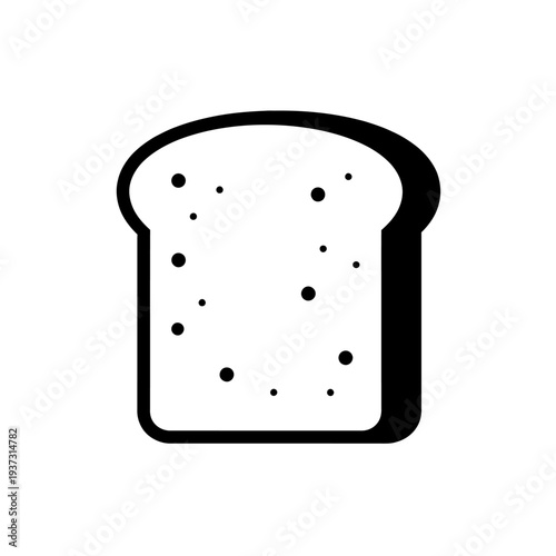 Clean and Simple Black and White Vector Icon of a Single Slice of White Bread, Minimalist Food Graphic for Breakfast, Bakery, or Kitchen Design Projects, Basic Outline Illustration with Subtle Texture