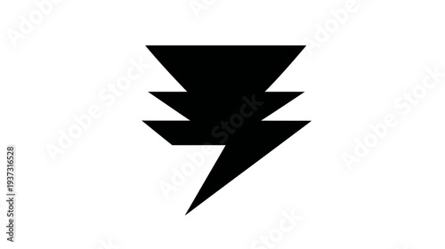A bold, black stylized lightning bolt shape against a clean white background