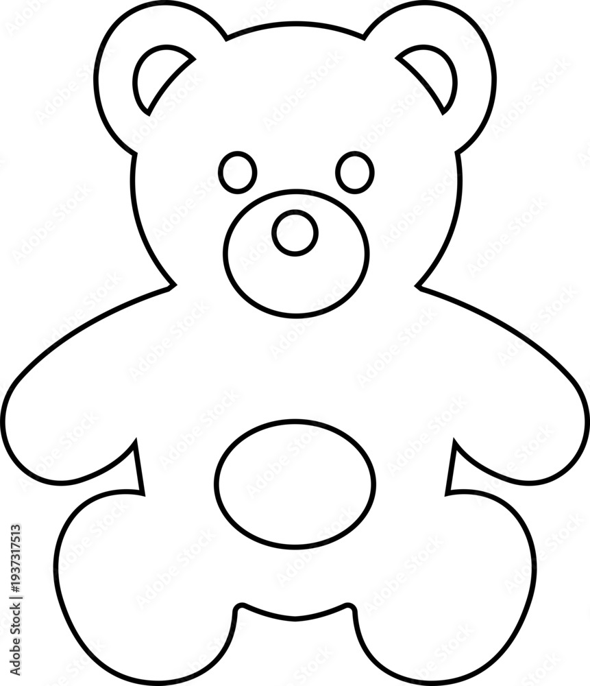 Fototapeta premium teddy bear vector with cute toy silhouette and outline icons, baby nursery plush mascot symbol isolated on transparent background, editable minimalist design