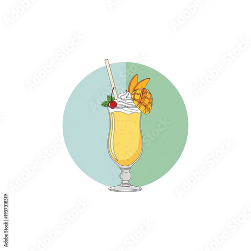 Refreshing mango milkshake with whipped cream and pineapple slice  