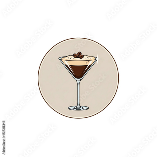 Espresso Martini cocktail in a glass with cream topping and coffee beans  