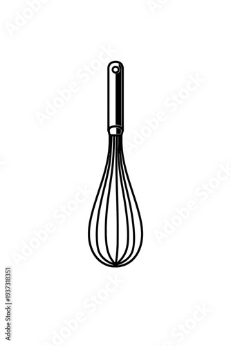 Elegant black and white whisk illustration perfect for culinary designs, kitchen decor, recipe blogs, cooking websites, baking tutorials, food preparation guides, utensil collections, chef resources,