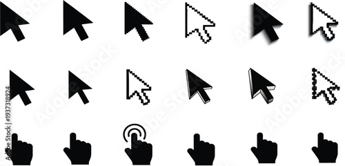 Mouse click cursor icon set. Cursor set in arrow forms. Pixel cursor icon..