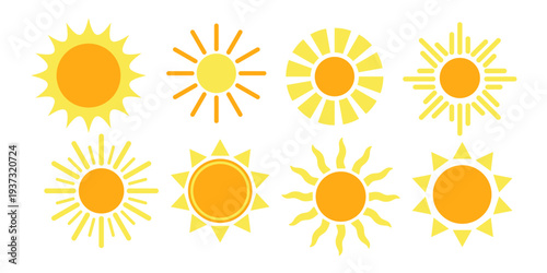 Flat sun set with different ray shapes minimal summer symbols collection