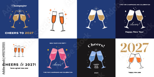Cheers to 2027 – Festive Champagne & New Year Celebration Art, Vibrant Toasting Graphics for Posters, Party Decor, Stickers & Digital Downloads