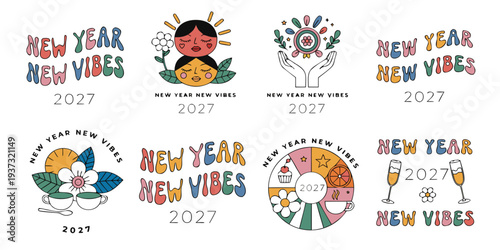 New Year New Vibes 2027 – Colorful Positive Energy Designs, Vibrant Modern Illustrations for Posters, Decor, Stickers & Digital Downloads
